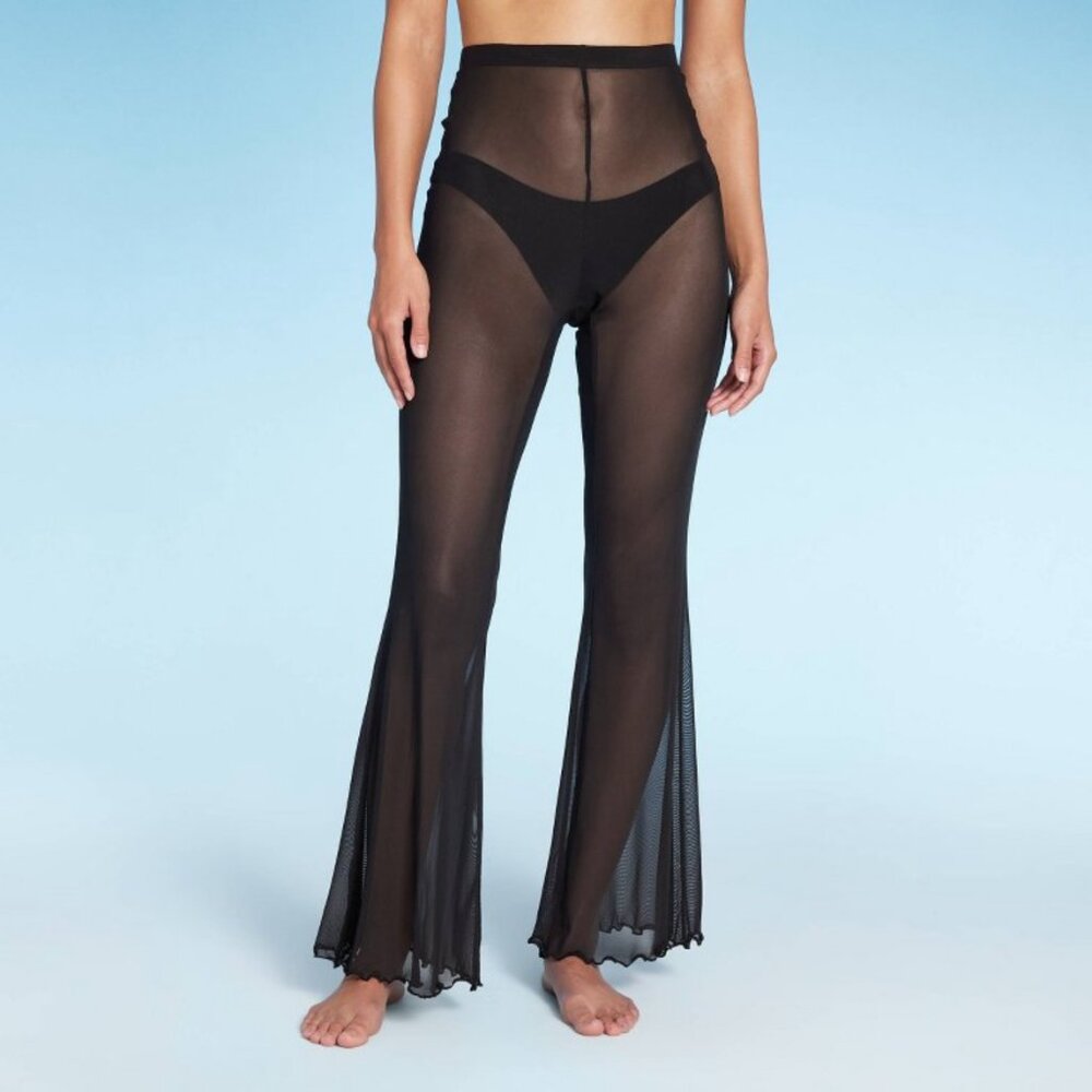 NWT - Wild Fable Mesh High Waist Flare Cover Up Pants - Black - Size Small